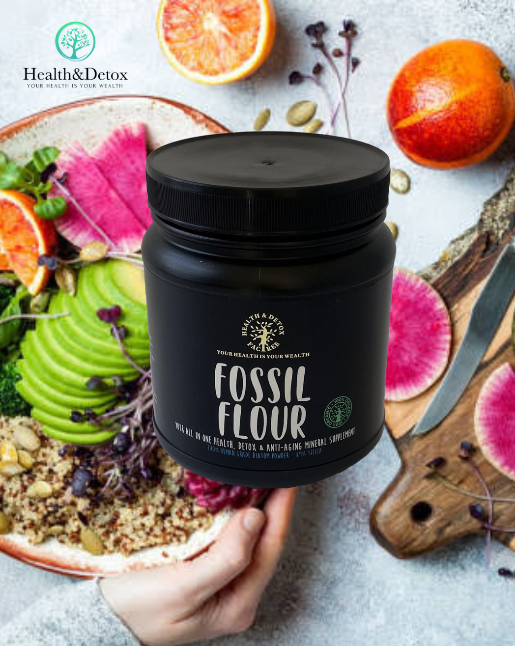 A natural, silica-rich powder from fossilized diatoms, health supplement is a food-grade variety for internal use