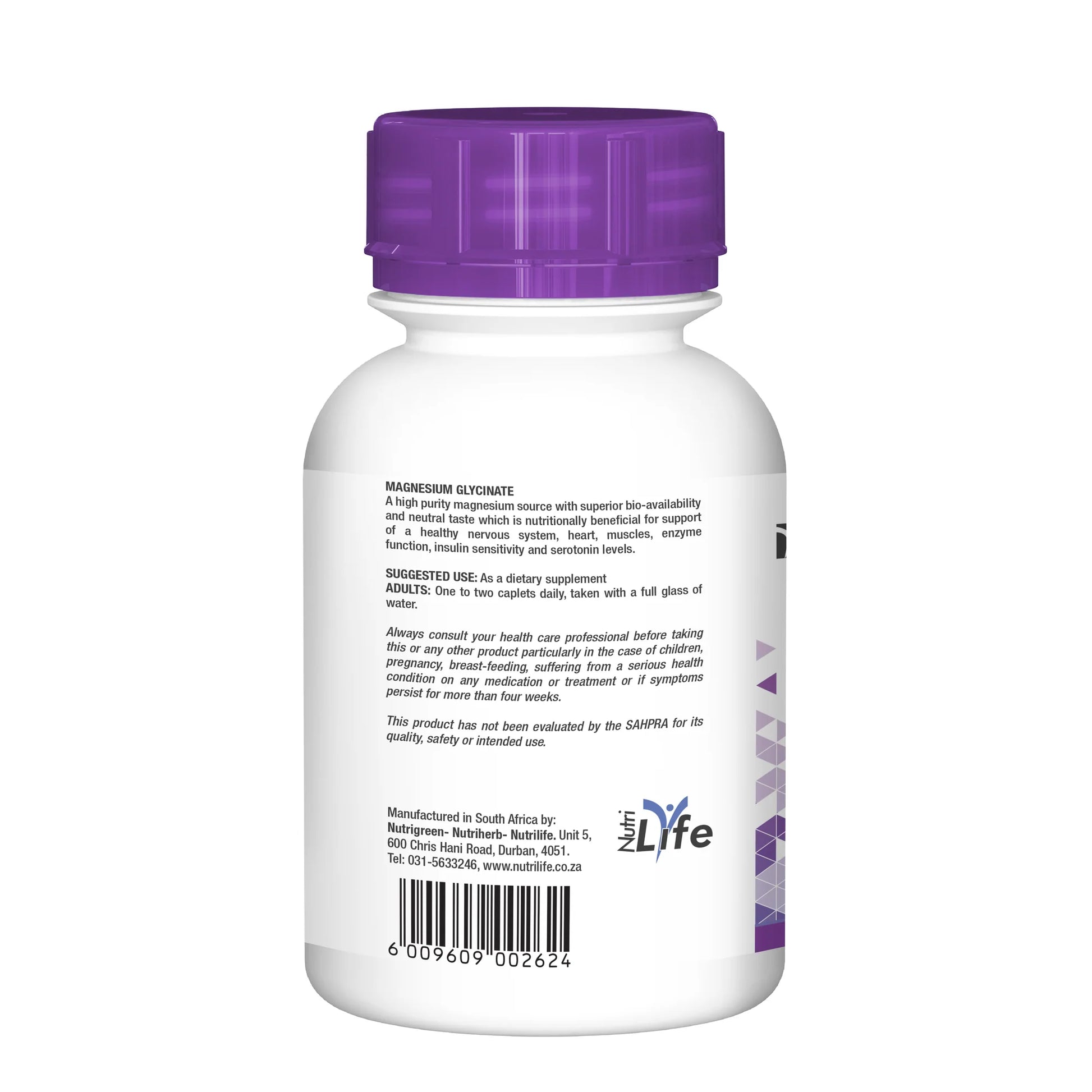 Magnesium Glycinate for support of healthy nervous system, heart, muscles, enzyme function, insulin sensitivity and serotonin levels