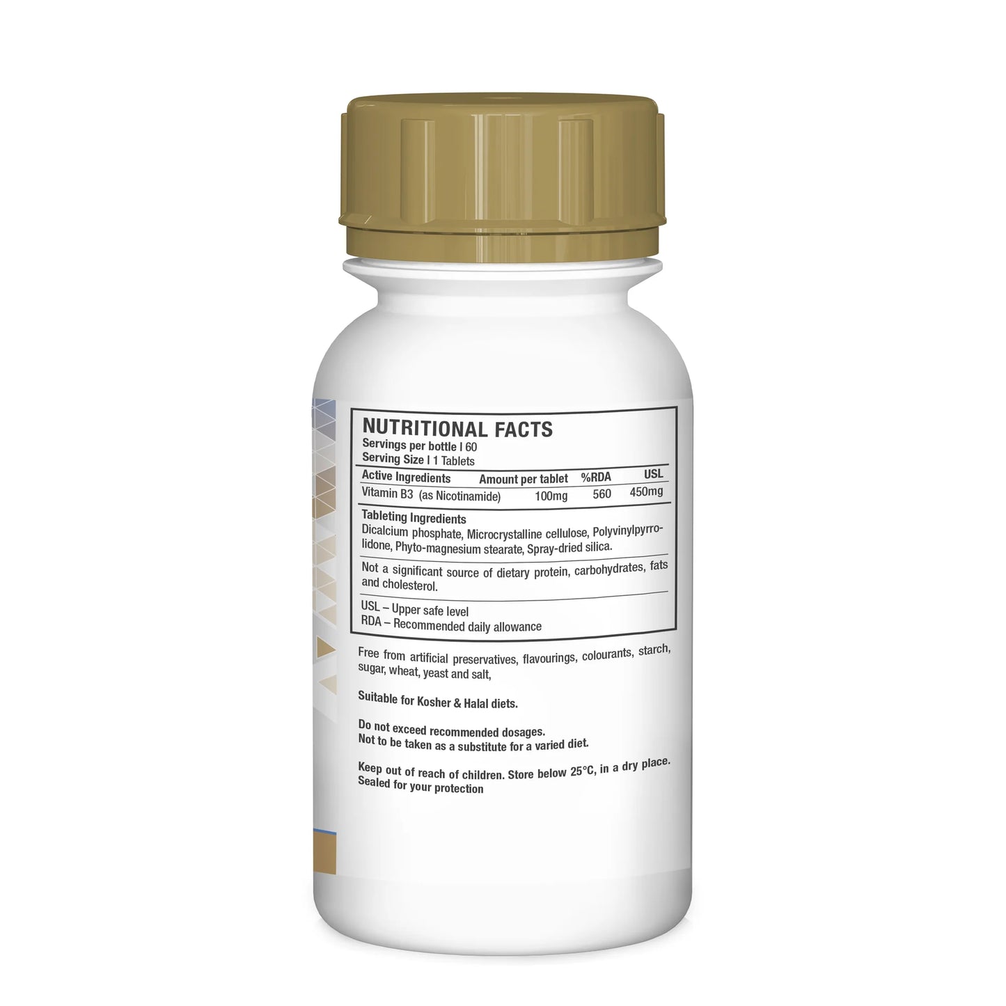 Vitamin B3 (as Nicotinamide) 100mg.